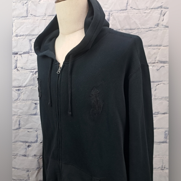 Polo Ralph Lauren Full Zip Sweater All Black Big Pony Flag Hoodie 2XL XXL 3XL - Picture 13 of 16